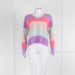 & Isla Purple Pink Blue Stripe V Neck Cashmere Jumper