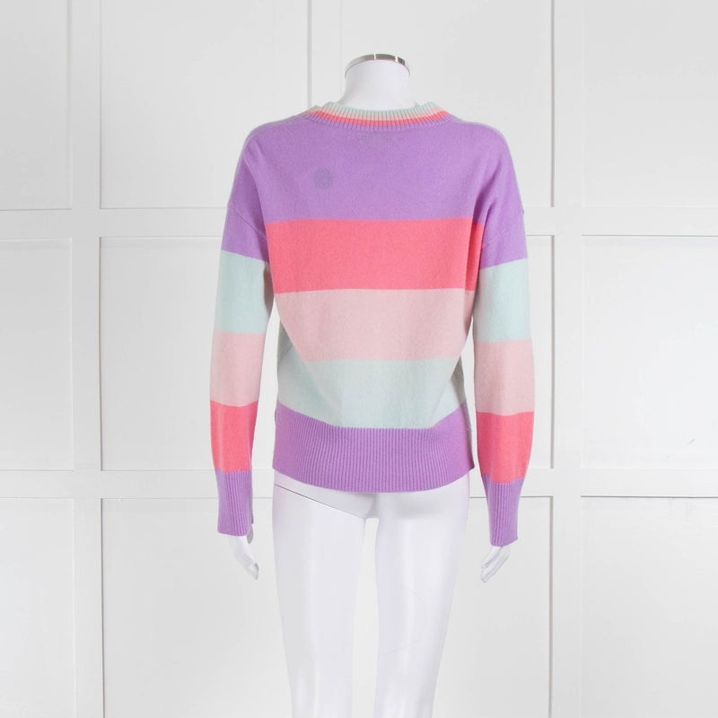 & Isla Purple Pink Blue Stripe V Neck Cashmere Jumper