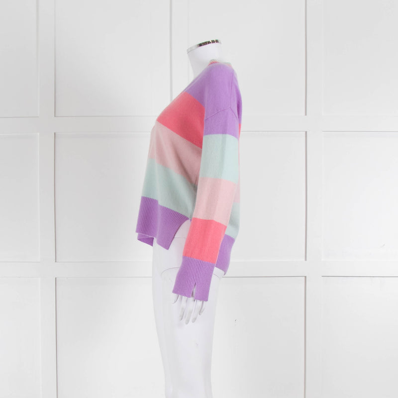 & Isla Purple Pink Blue Stripe V Neck Cashmere Jumper