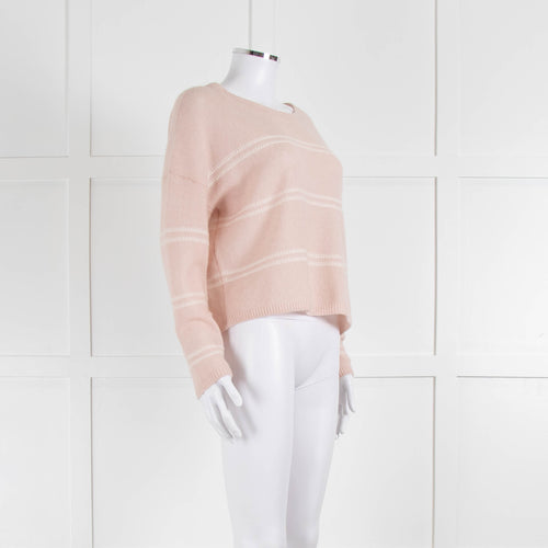 360 Cashmere Pink Boat Neck Cashmere Jumper With White Stripe