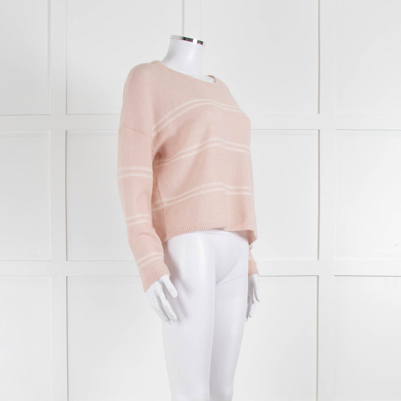 360 Cashmere Pink Boat Neck Cashmere Jumper With White Stripe