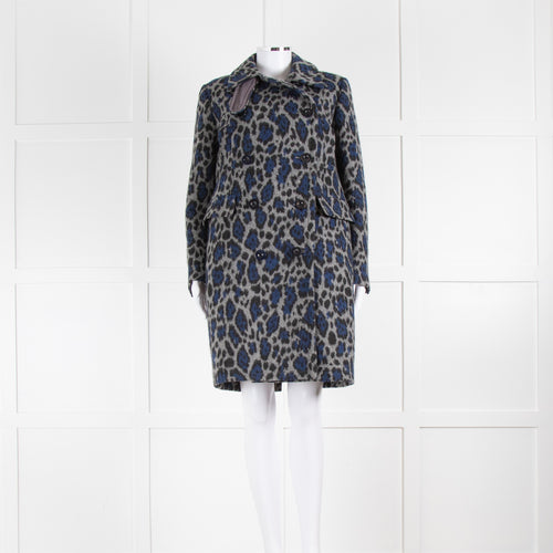 Sacai Luck Grey and Blue Leopard Button Up Coat