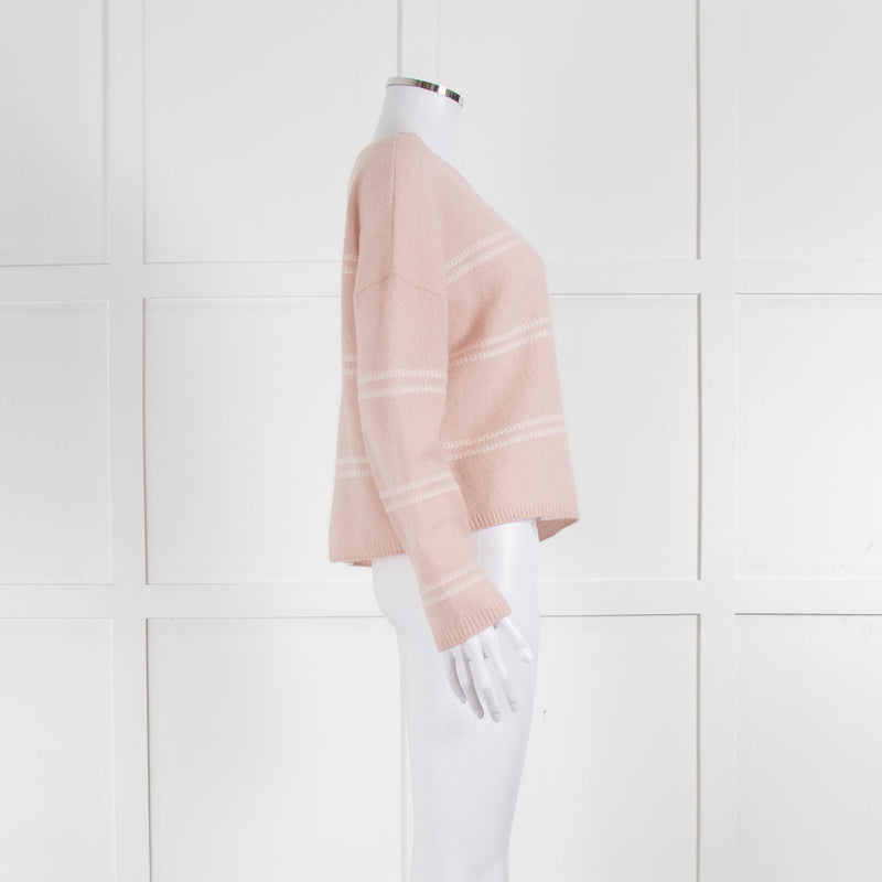 360 Cashmere Pink Boat Neck Cashmere Jumper With White Stripe