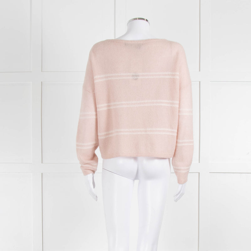 360 Cashmere Pink Boat Neck Cashmere Jumper With White Stripe