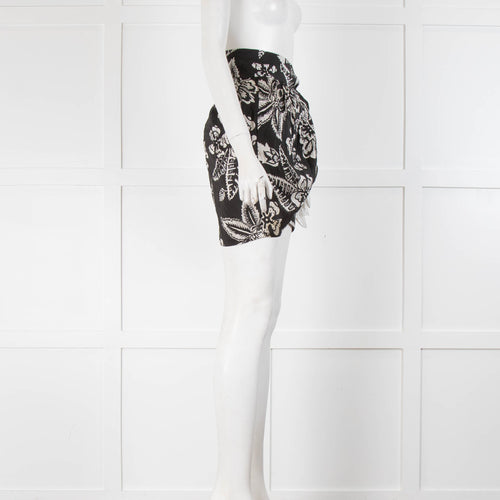Isabel Marant Black White Floral Mini Wrap Skirt