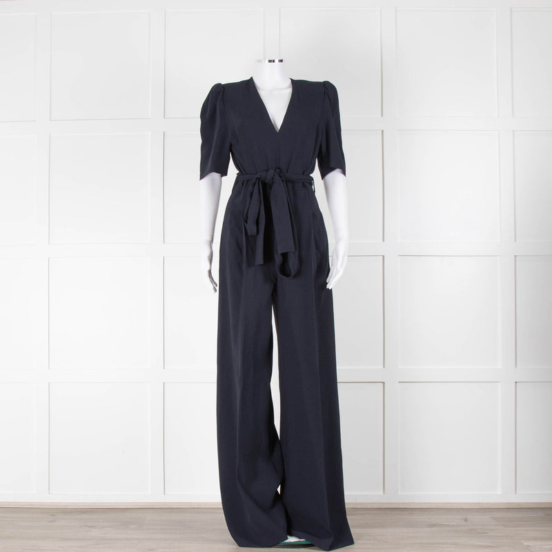 Stella McCartney Navy Short Sleeve Belted Jumpsuit