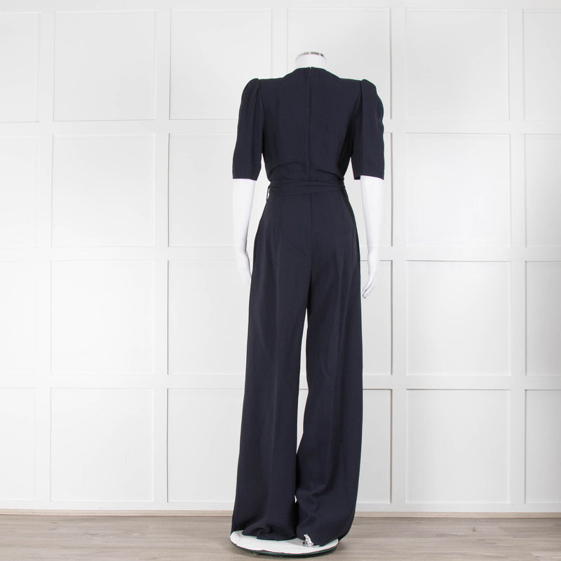 Stella McCartney Navy Short Sleeve Belted Jumpsuit