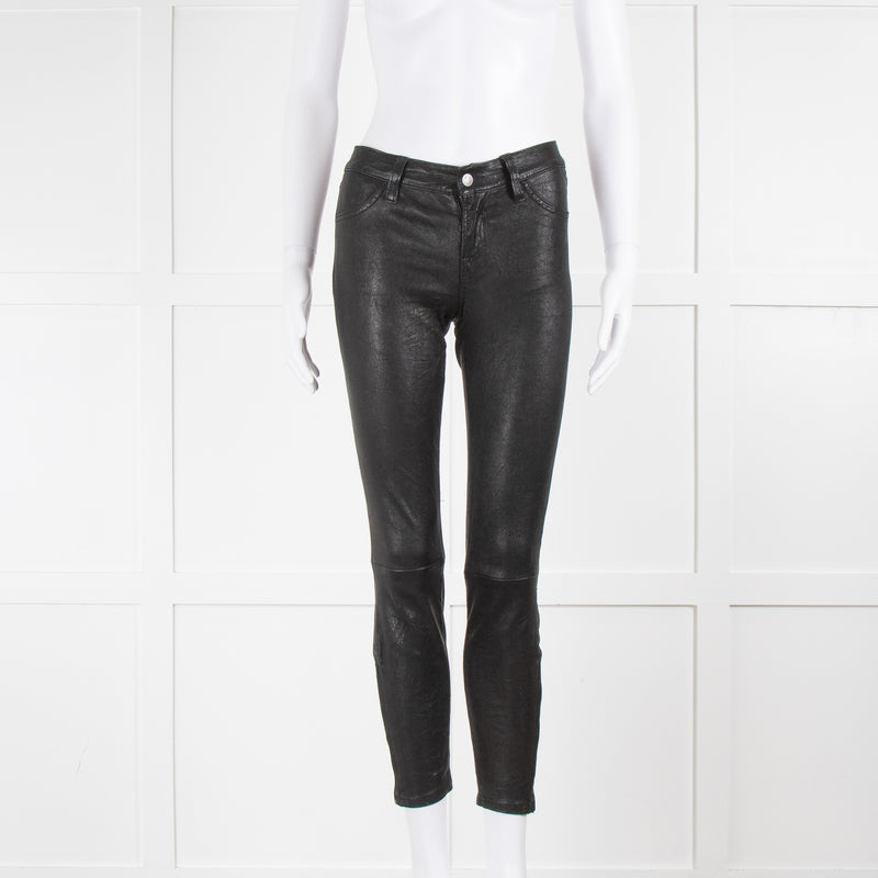 J Brand Black Leather Skinny Trousers With Ankle Zip