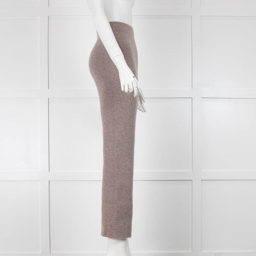 White + Warren Brown Ribbed Cashmere Trousers