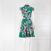 La Double J Pale Blue Green Pink Cotton Floral Sleeveless  Belted Dress