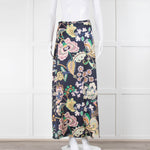 Ridley Navy Blue Pink Green Yellow Floral Print Silk Maxi Skirt