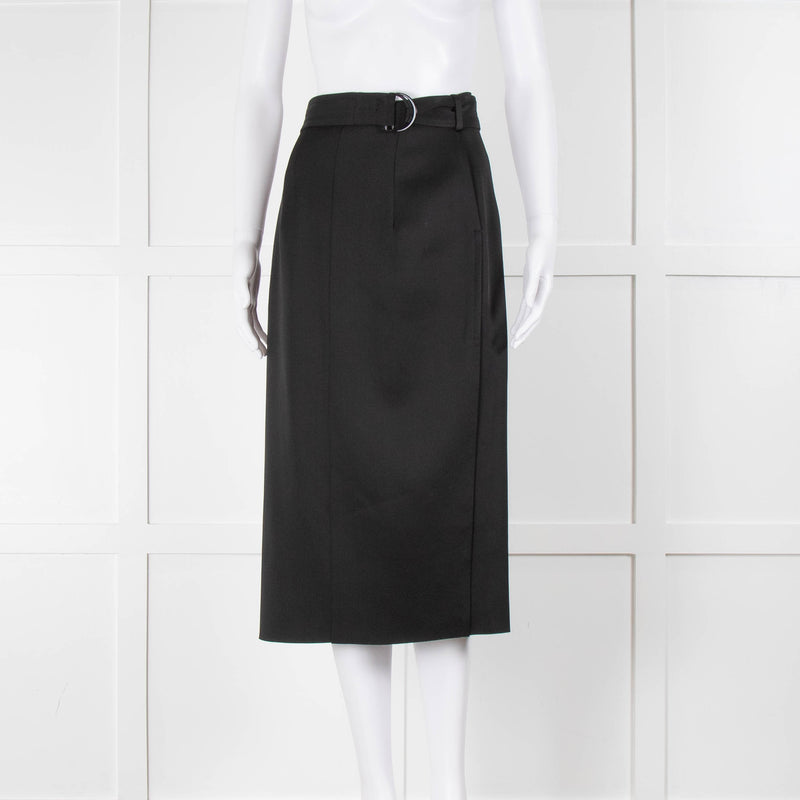 Joseph Black Belted Satin Pencil Skirt