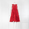 Carolina Herrera Red Lace Tiered Sleeveless Dress With Slip