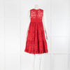 Carolina Herrera Red Lace Tiered Sleeveless Dress With Slip