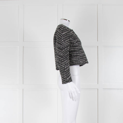 Paule Ka Black, Grey & White Tweed Cropped Jacket