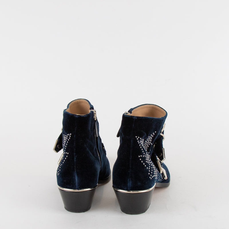 Chloe Susanna Blue Velvet Ankle Boots