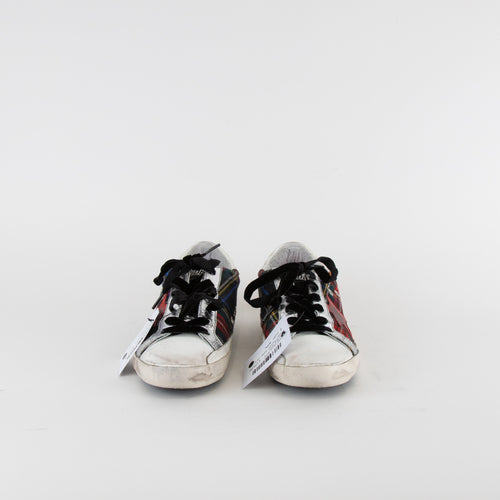 Golden Goose White Red Blue Tartan Pattern Trainers