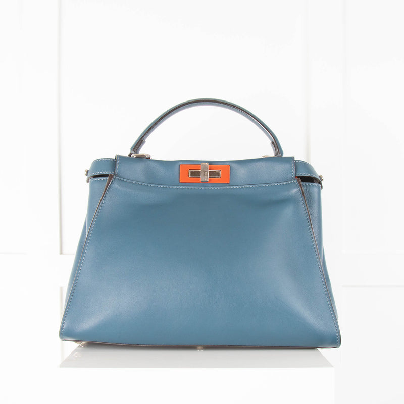 Fendi Medium Blue Peekaboo Bag with Red Hardware