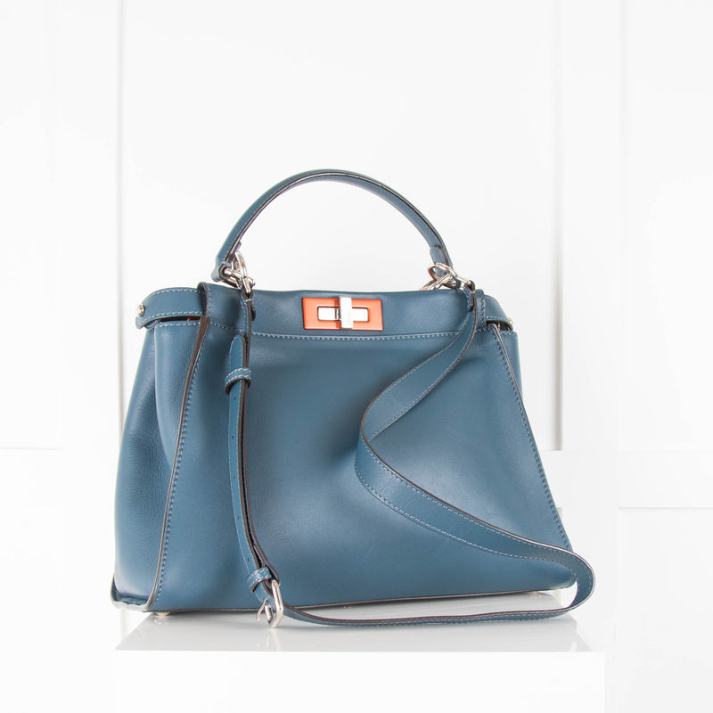 Fendi Medium Blue Peekaboo Bag with Red Hardware