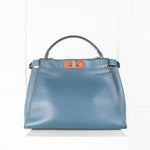 Fendi Medium Blue Peekaboo Bag with Red Hardware