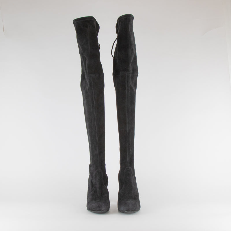 Stuart Weitzman Black Suede Over The Knee Heeled Boots