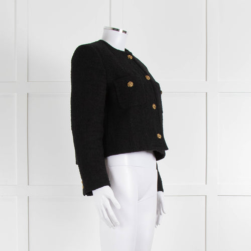 ba&sh Black Boucle Round Neck Short Jacket with Gold Buttons