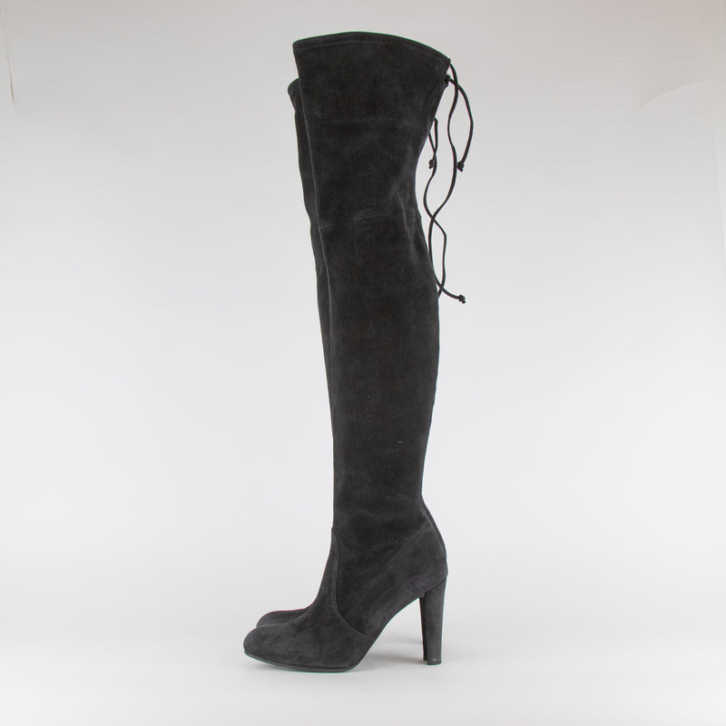 Stuart Weitzman Black Suede Over The Knee Heeled Boots