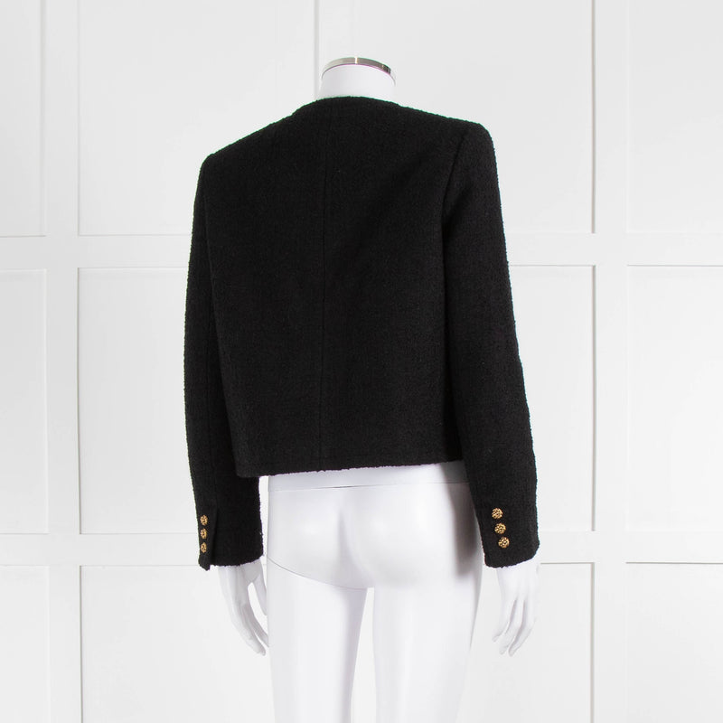 ba&sh Black Boucle Round Neck Short Jacket with Gold Buttons