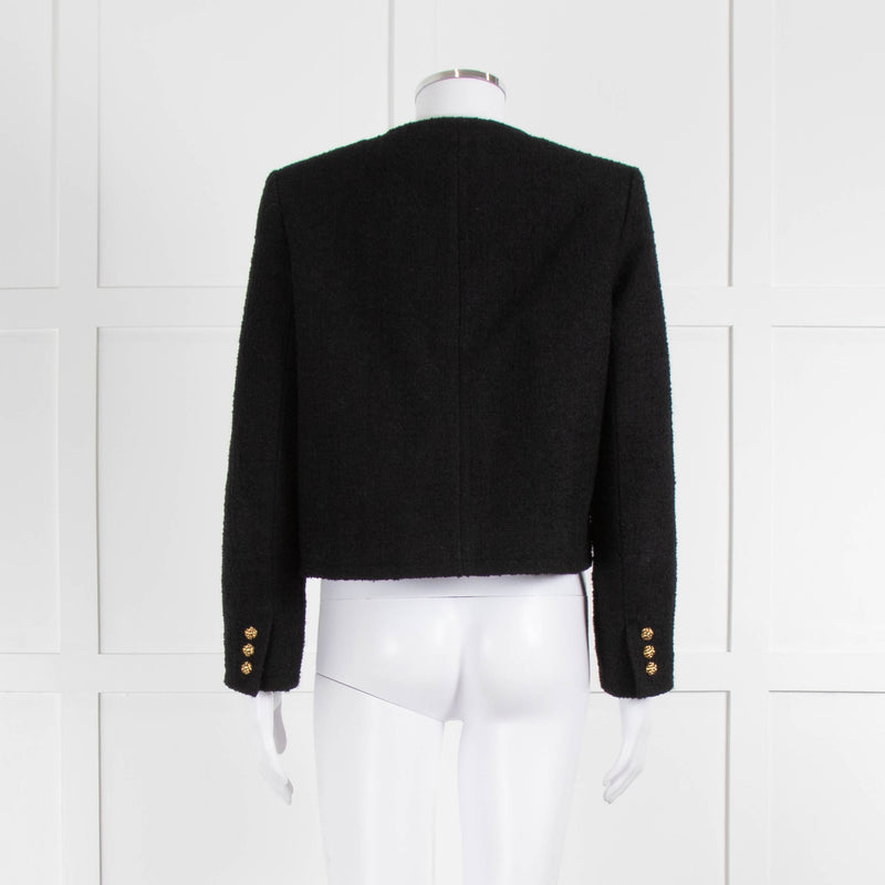 ba&sh Black Boucle Round Neck Short Jacket with Gold Buttons