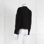 ba&sh Black Boucle Round Neck Short Jacket with Gold Buttons