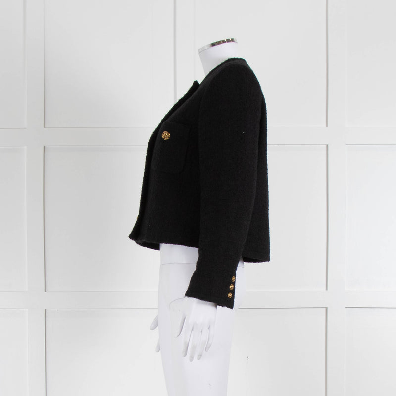 ba&sh Black Boucle Round Neck Short Jacket with Gold Buttons