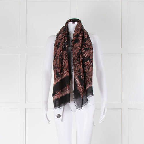 Loewe Black Scarf With Pink Leaf Print