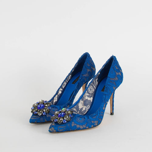 Dolce & Gabbana Blue Lace Heels with Jewelled Toe