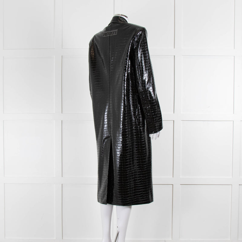 ROTATE Birger Christensen Black Shiny Mock Croc Coat