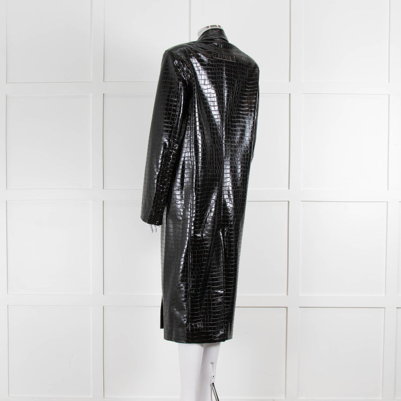 ROTATE Birger Christensen Black Shiny Mock Croc Coat