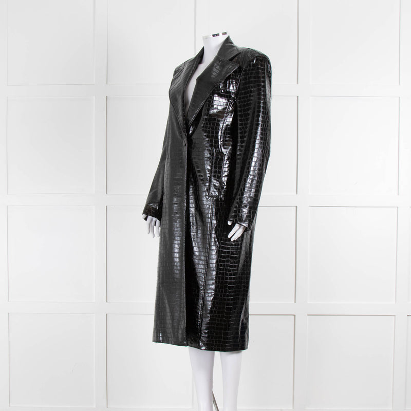 ROTATE Birger Christensen Black Shiny Mock Croc Coat