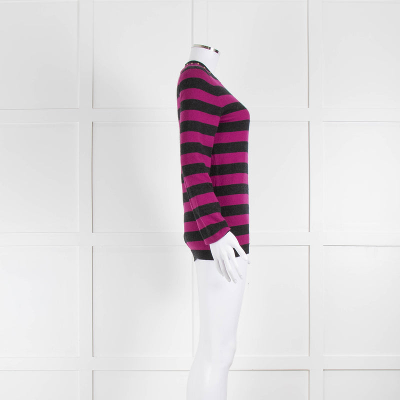 Louis Vuitton Grey Pink Striped Gold Stud Trim Jumper