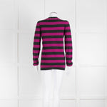 Louis Vuitton Grey Pink Striped Gold Stud Trim Jumper