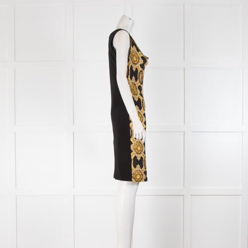 Versace Jeans Black And Gold Cowl Neck Sleeveless Shift  Dress