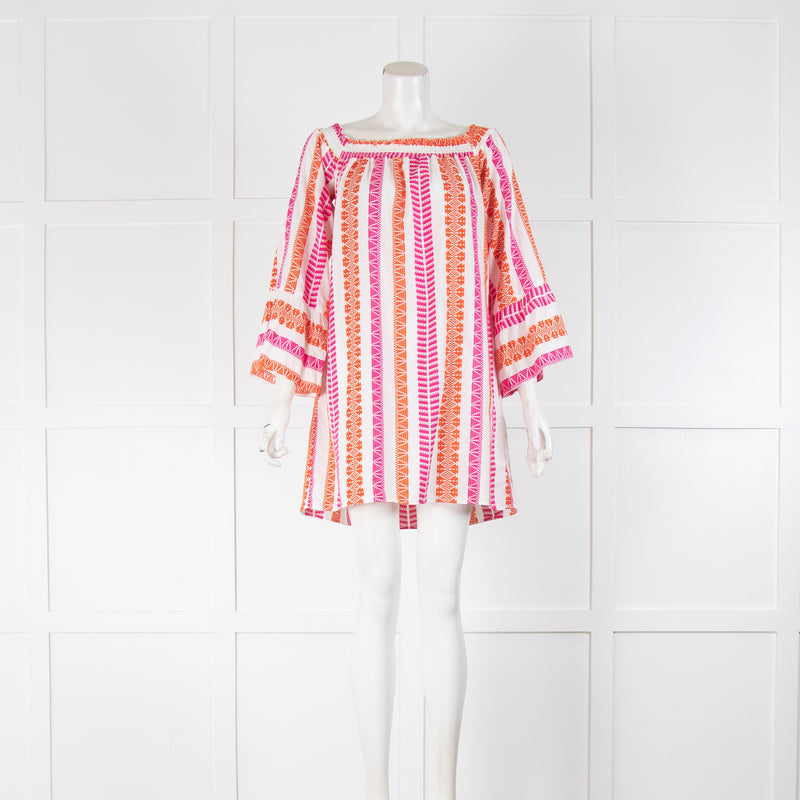 Valerie Khalpon Pink Orange White Stripe Beach Dress