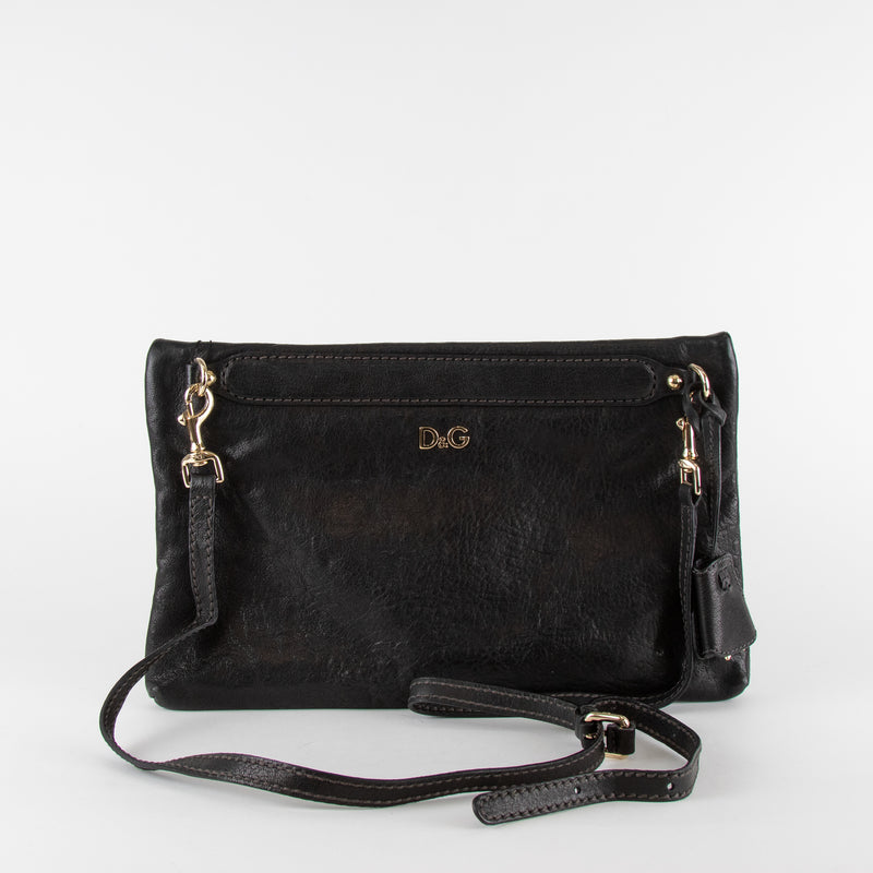 Dolce & Gabbana Black Zip Micol Envelope Clutch with Crossbody Strap