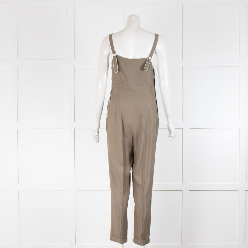 Rag & Bone Green Dungarees With White Buttons And Piping
