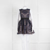 Red Valentino Beige Navy Blue Net And Lace Mini Sleeveless Dress