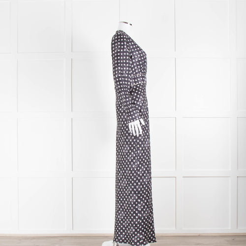 Max Mara Midnight Blue White Star Print Silk Maxi Dress