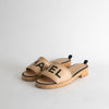 Chanel Beige Leather Logo Cork Sole Sandals