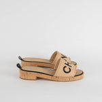 Chanel Beige Leather Logo Cork Sole Sandals