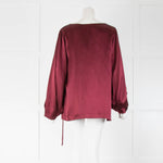 Gold Hawk Burgundy Silk Long Sleeve Blouse With Tie Waist