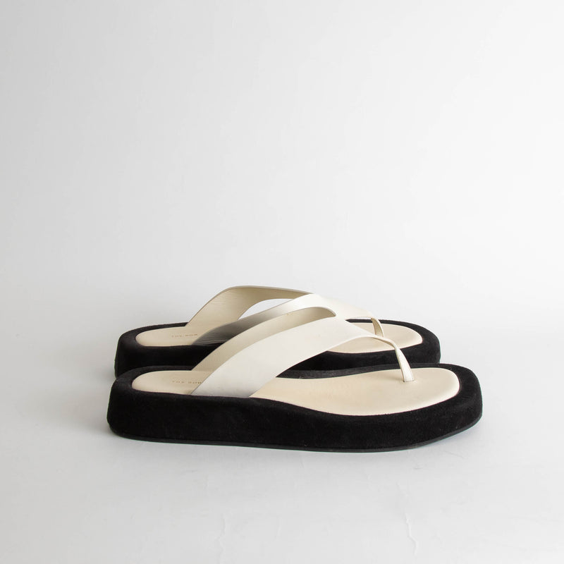 The Row White Leather Ginza Flip Flops