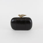 Diane Von Furstenberg Black Moc Snake Skin Box Clutch with Lip Clasp