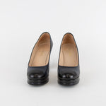 Chanel Navy Leather Platform Heels with Black Toe Cap